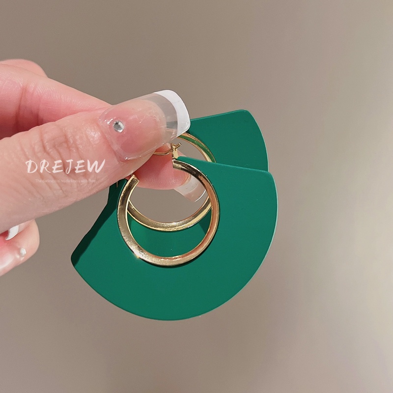 DREJEW Khuyên tai hình quạt tam giác phong cách cổ điển thời trang cho nữ