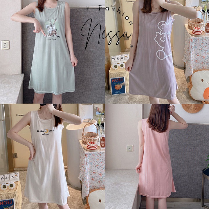 Pijama Váy Ngủ Nữ Mặc Ở Nhà 3 Ba Lỗ Mùa Hè Vải Co Giãn 4 Chiều Thời Trang Cộc Tay Xuân Thu Đi Chơi Biển VN21