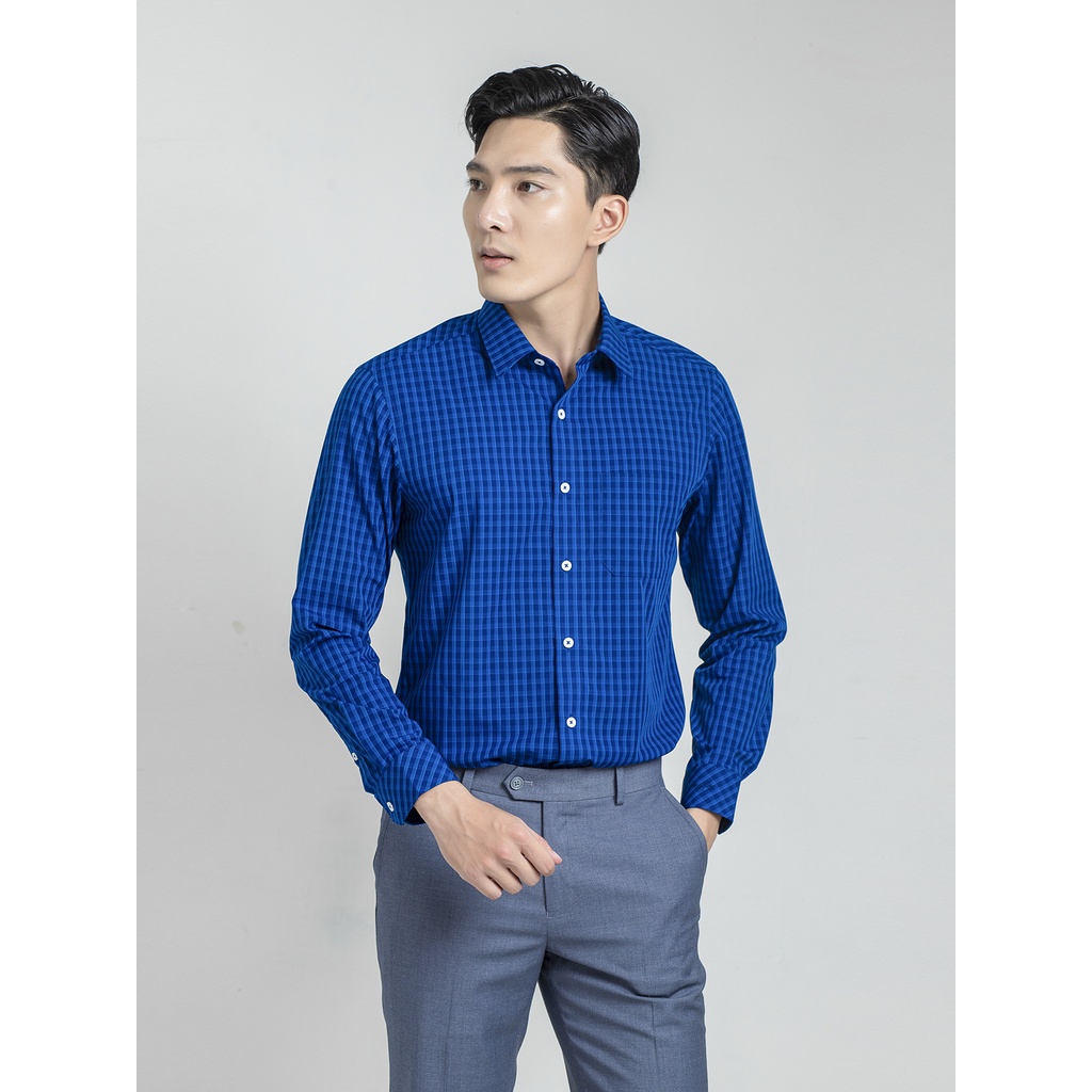[MẪU MỚI] Áo sơ mi nam dài tay ARISTINO họa tiết kẻ xanh than nam tính, lịch sự, cotton thoáng khí - ALS24001