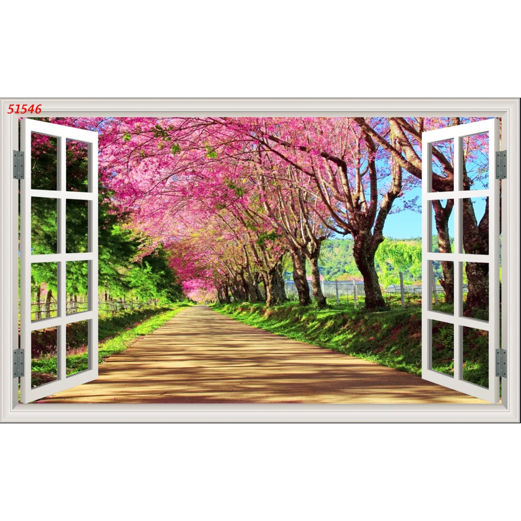 Tranh dán tường 3d cửa sổ thoáng mát tạo cảm giác thoải mái, tự nhiên