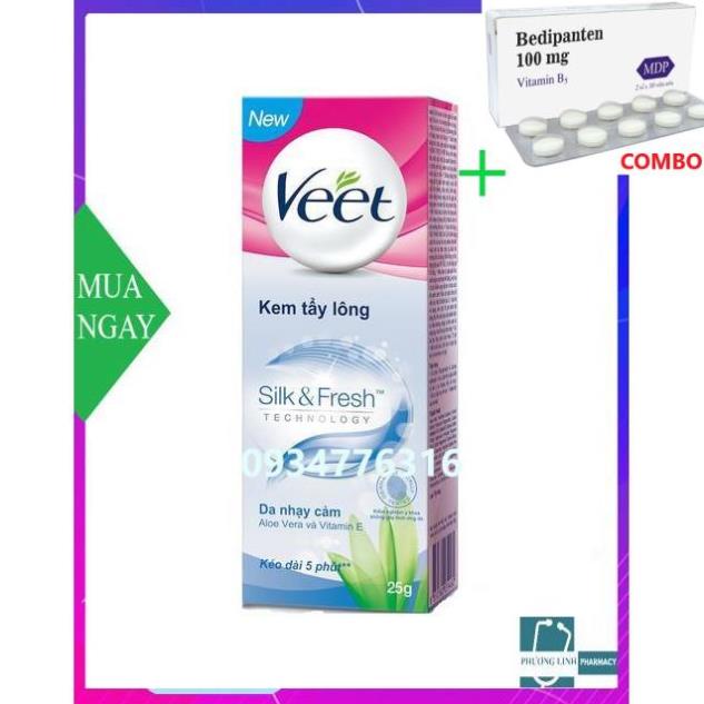 Combo Bedipanten 100mg +  Kem tẩy lông cho da nhạy cảm Veet Silk Fresh 50g