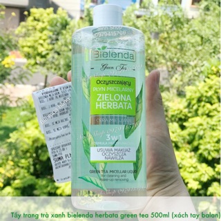 Nước tẩy trang trà xanh bielenda green tea herbata balan (kèm bill đầy đủ)