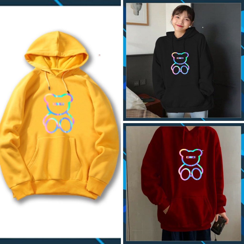 ÁO nỉ hoodie phản quang GẤU TEDDY , áo khoác nỉ Unisex , form body Hàn Quốc