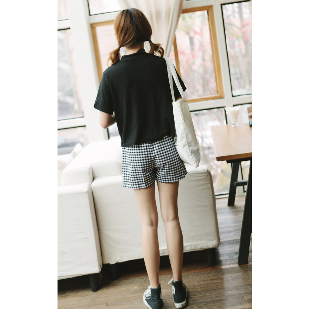 Casual SHORTS ELASTIC WAIST loose Plaid sports hot pants