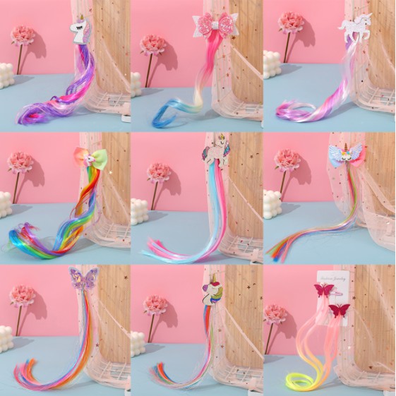 FOLLOW TẶNG 3KHÀNG CÓ SẴN  Kẹp tóc đính tóc giả hình nơ ngựa Pony kỳ lân đầy màu sắc CHỌN MẪUVOUCHER 100K