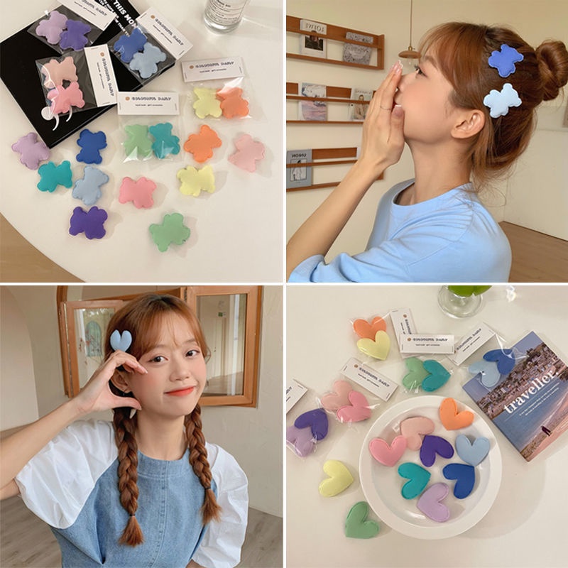 Set 2 kẹp tóc vải hình trái tim / gấu thời trang hàn quốc dành cho nữ