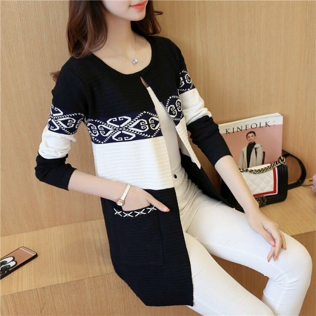 Hàng nhập - Áo khoác nữ len cardigan hoa văn