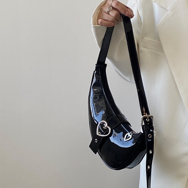 Túi đeo vai IELGY da bóng màu trơn có khóa kéo và khóa cài trái tim thời trang dành cho nữ