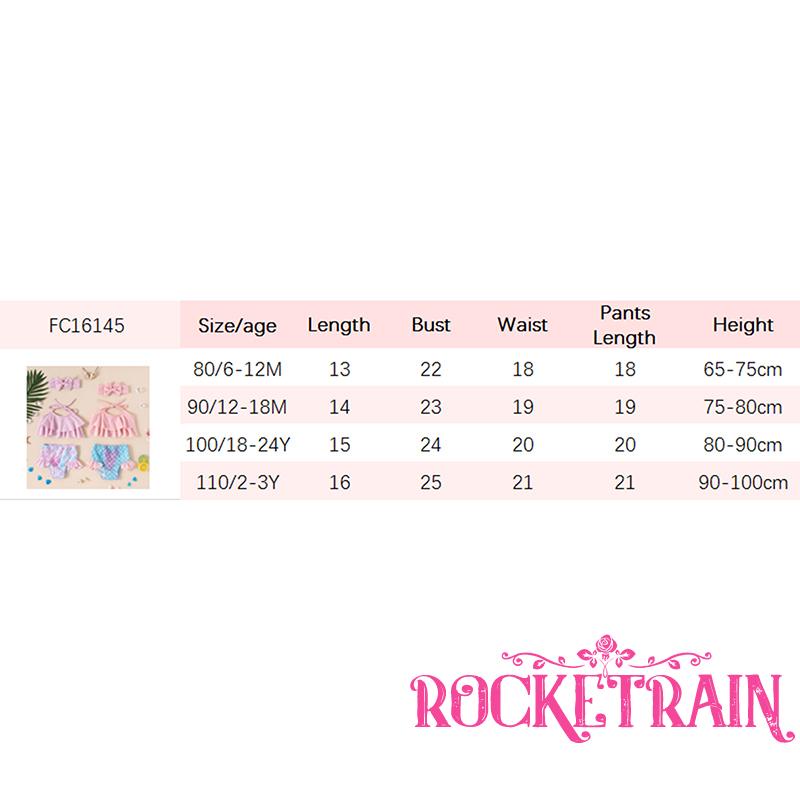 ☌Xt✡Set Đồ Bơi 3 Món Gồm Áo Hai Dây Nhún Bèo Màu Trơn + Quần Lót + Băng Đô Dành Cho Bé Gái