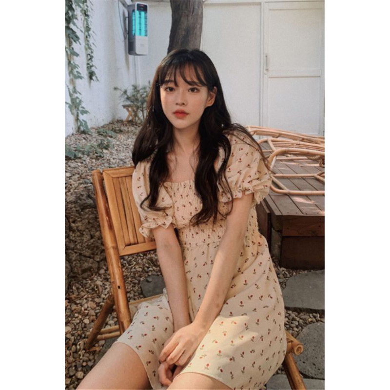 ĐẦM LỤA CỔ VUÔNG HỌA TIẾT HOA XINH DÀY DẶN [DRESS] ⚡Váy Hoa Nhí Nhún Ngực Hàn Quốc | BigBuy360 - bigbuy360.vn