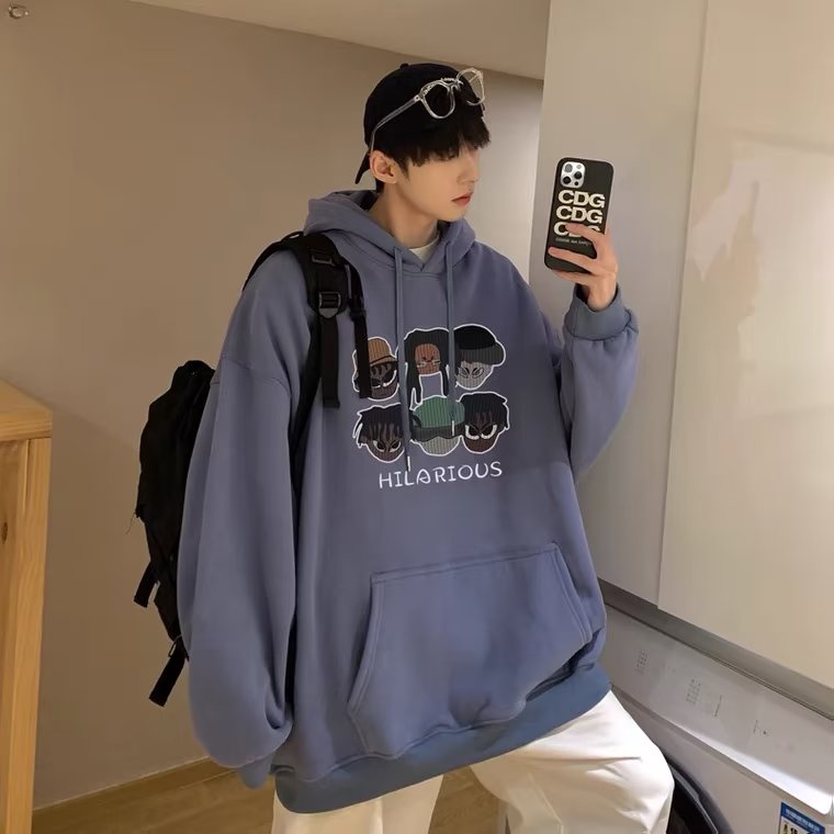 Áo Hoodie Thể Thao Dáng Rộng In Họa Tiết Hoạt Hình Phong Cách Hip Hop Đường Phố Hàn Quốc Cho Nam