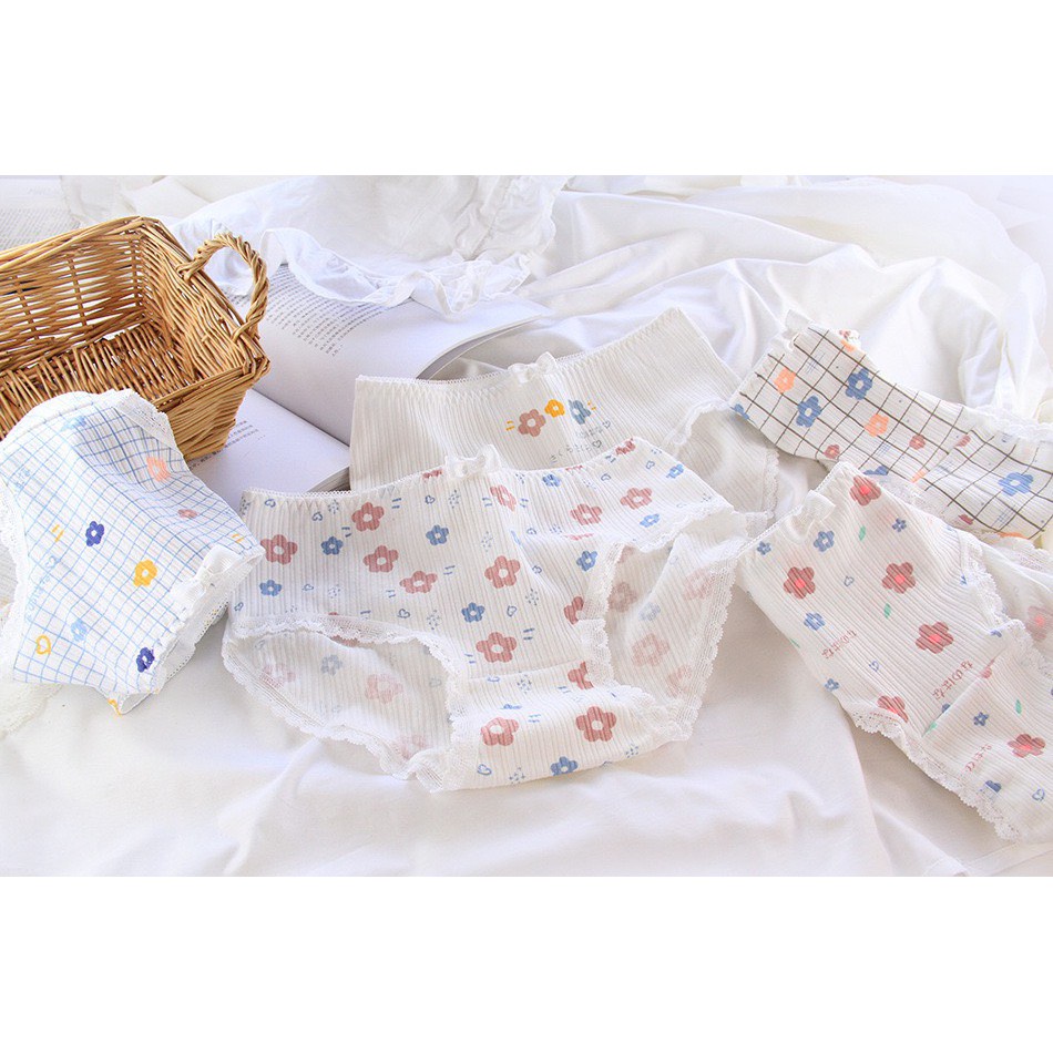 Quần Lót Nữ Cotton chống viêm mềm mại lên dáng sexy - Quần Lót gân tăm Set hoa anh đào mã 0744
