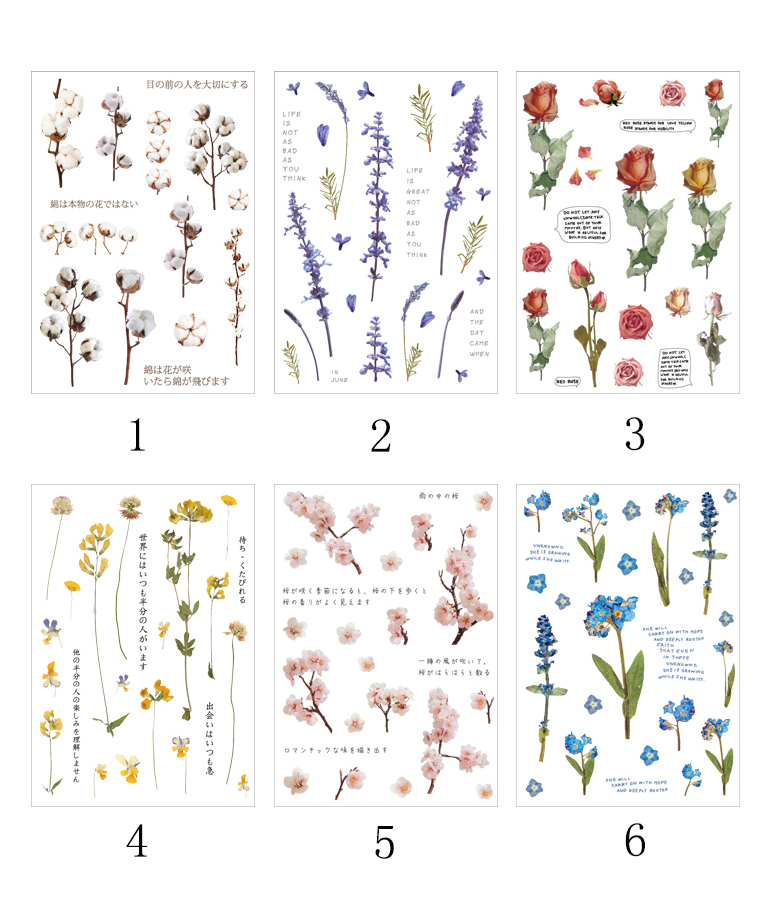 Flowertree Sticker Miếng Dán Họa tiết 2 Bông Hoa Trang Trí Sổ Nhật Ký