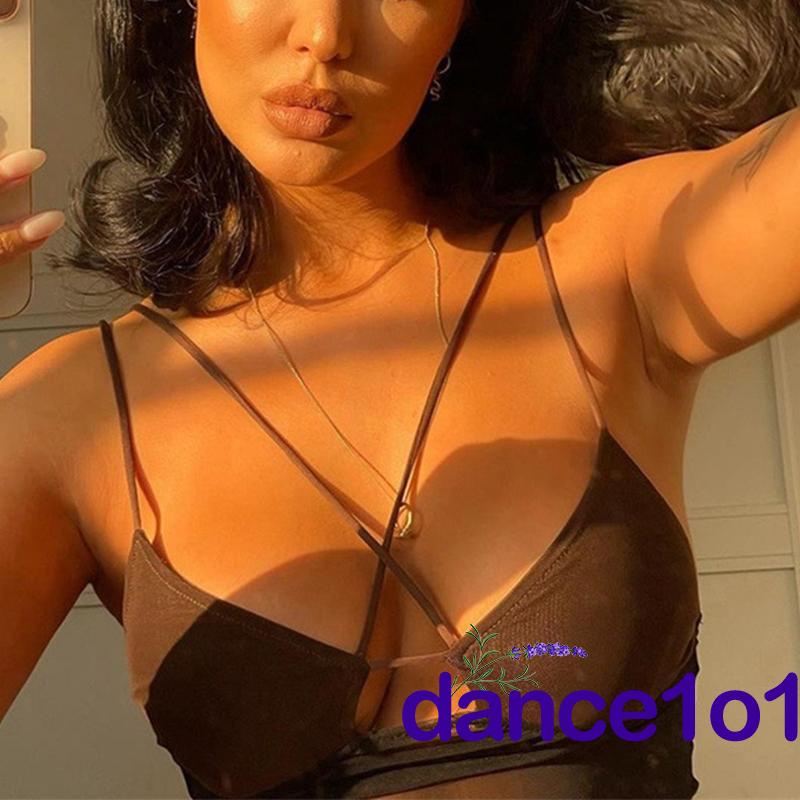 Áo hai dây màu trơn thiết kế dây đan chéo thời trang quyến rũ cho nữ