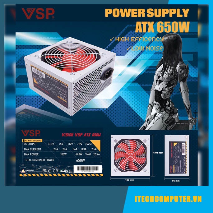 Nguồn máy tính VSP 650W chính hãng bảo hành 12 tháng