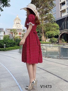 Đầm xoè chấm bi cổ peter phối ren + Ảnh thật