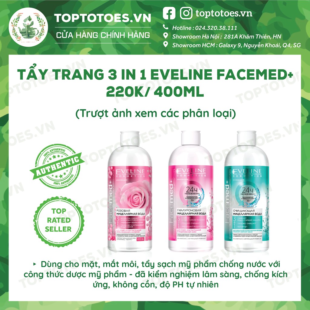 Nước tẩy trang Eveline Facemed+ Micellar 3 in 1 tẩy sạch cho mặt-mắt-môi