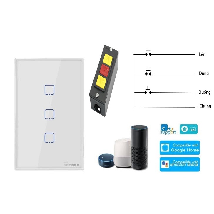 Công tắc Điều khiển Cửa Cuốn, Rèm Wifi Sonoff eWelink, Nguồn AC DC, BH 12 tháng