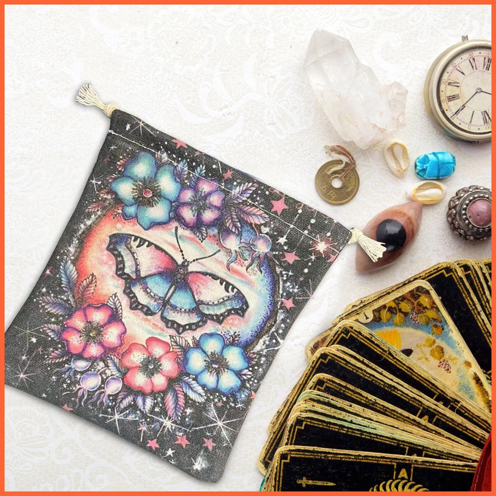 Túi Dây Rút Đựng Bài Tarot 5.12x7.09in In Họa Tiết Bướm Xinh Xắn Chống Thất Lạc Tiện Dụng