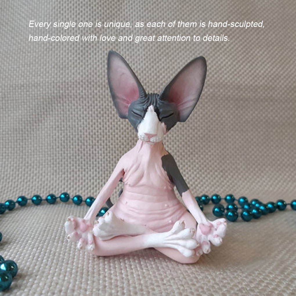 [double]Statue Decoration Animal Shape Desktop Ornament Resin Yoga Hairless Sculpture Gift