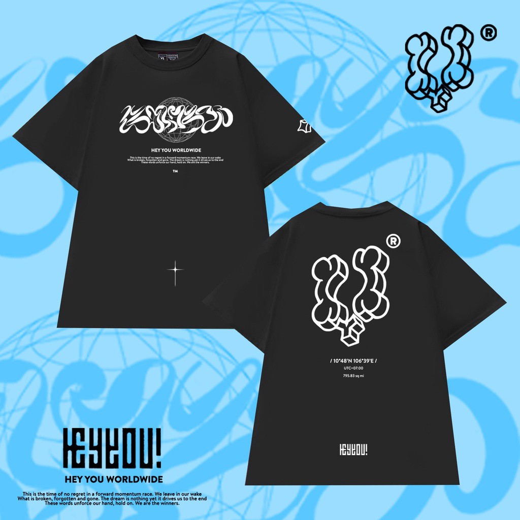 Áo phông nữ VYLINHSHOP  HEYYOU  WORLDWIDE LOGO COLLECTION 2 màu đen trắng
