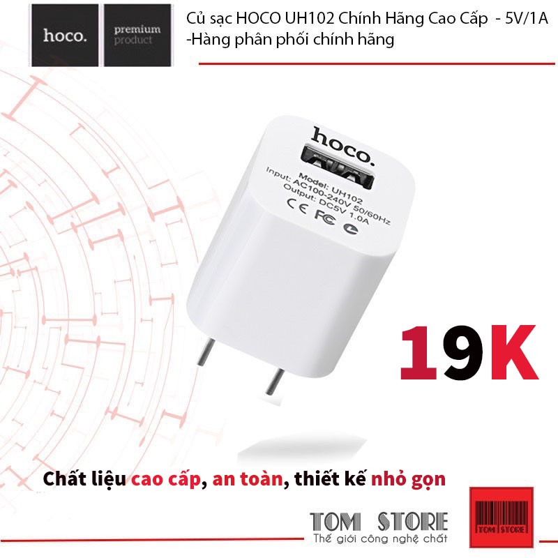 Củ sạc HOCO UH102 Chính Hãng Cao Cấp - 5V/1A -Hàng phân phối chính hãng