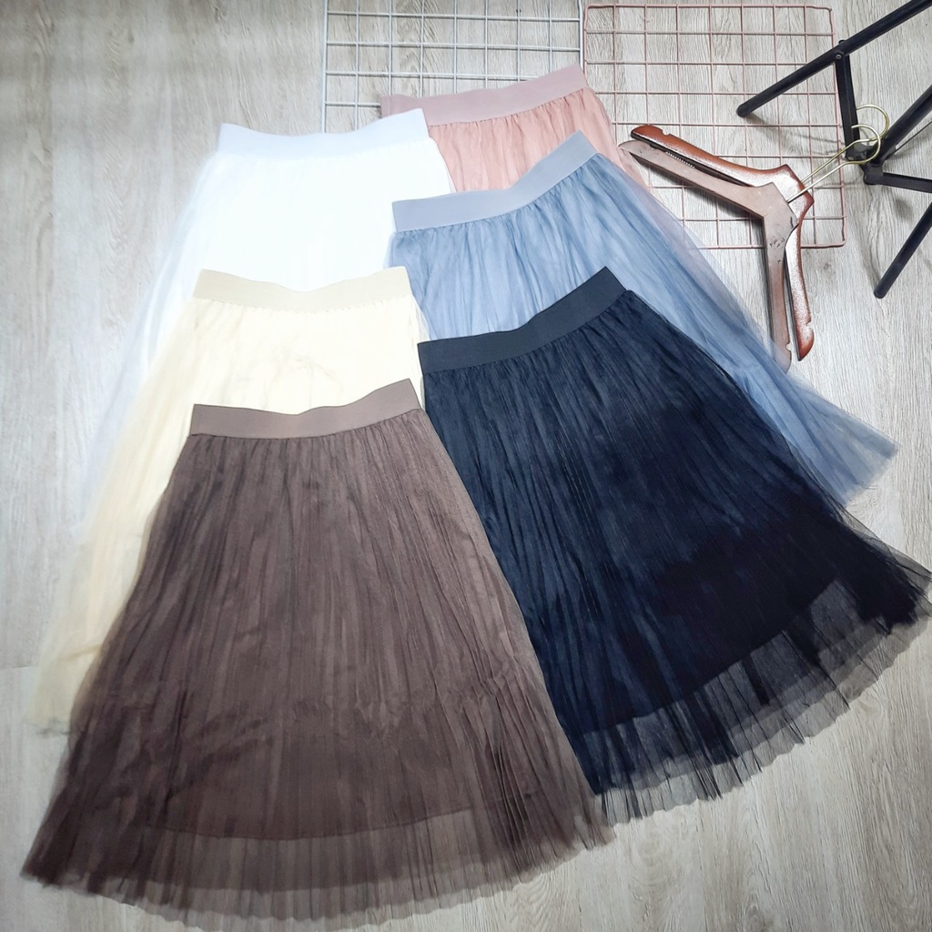 Chân váy ren xòe ngang gối chân váy công chúa dài 60cm CV60 6 màu đen trắng hồng ghi nâu be