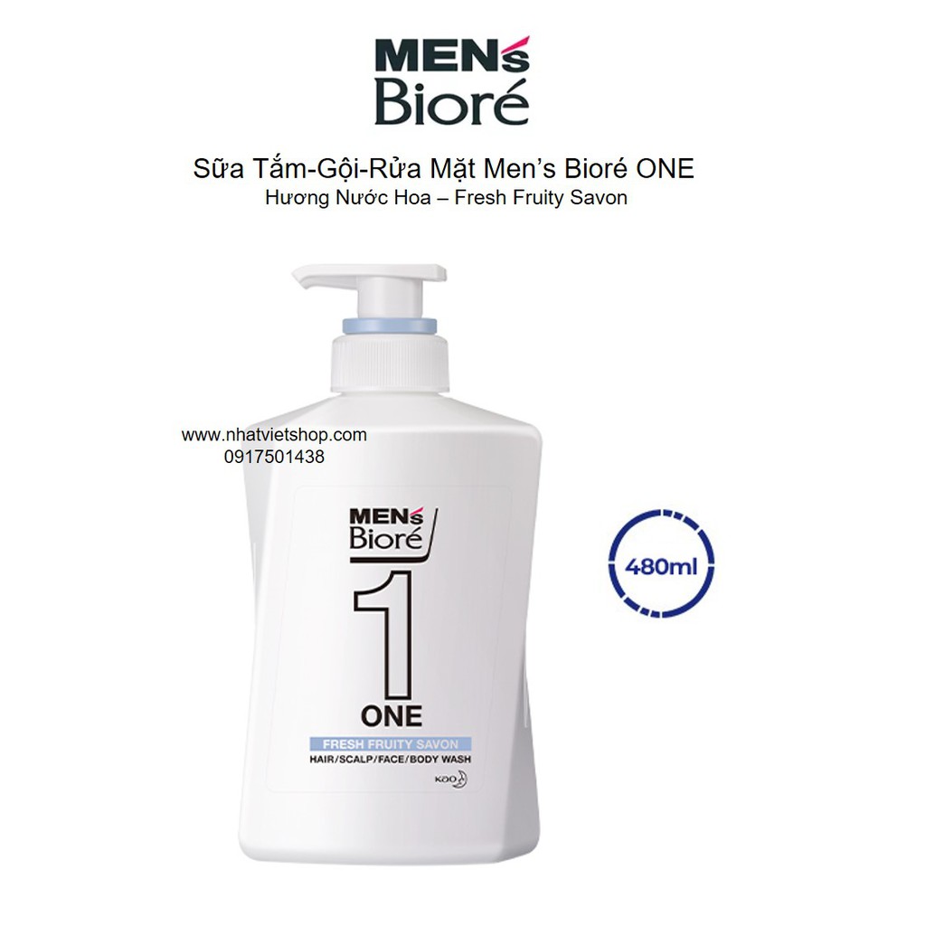 Sữa Tắm - Gội - Rửa Mặt Men's Bioré One 480ml