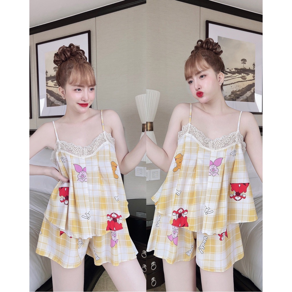 Đồ Ngủ Sexy Nữ, Bộ Ngủ Hai Dây MAngo Hoa Ren Ngực Freesize 40-65Kg