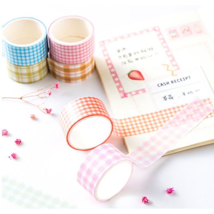 Băng dính Washi Tape set 4 mẫu Caro tươi sáng trang trí tranh, planner, sổ tay