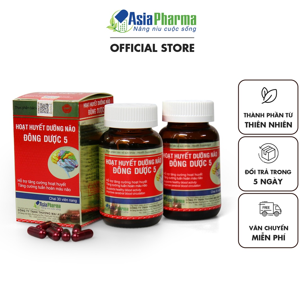 Viên uống hoạt huyết dưỡng não đông dược 5 hỗ trợ thiểu năng tuần hoàn não -Hộp 30 viên- ASIA PHARMA