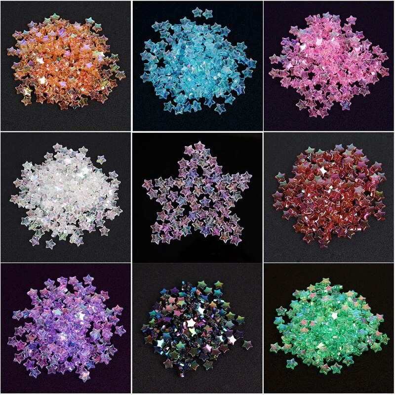 Set 100 Hạt Nhựa Acrylic Hình Ngôi Sao Năm Cánh Xinh Xắn Dùng Làm Đồ Trang Sức Thủ Công
