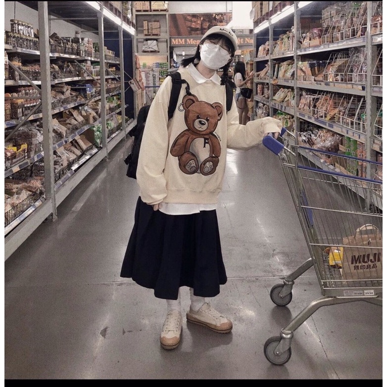 Áo nỉ sweater gấu chữ 2 mặt mặc đôi/ nhóm unisex (ảnh thật_annstore)