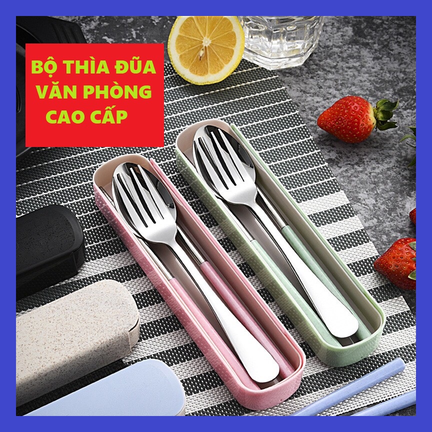 Bộ Thìa Đũa Inox 304 Cao Cấp văn phòng có hộp đựng - Hộp thìa dĩa văn phòng, du lịch tiện dụng