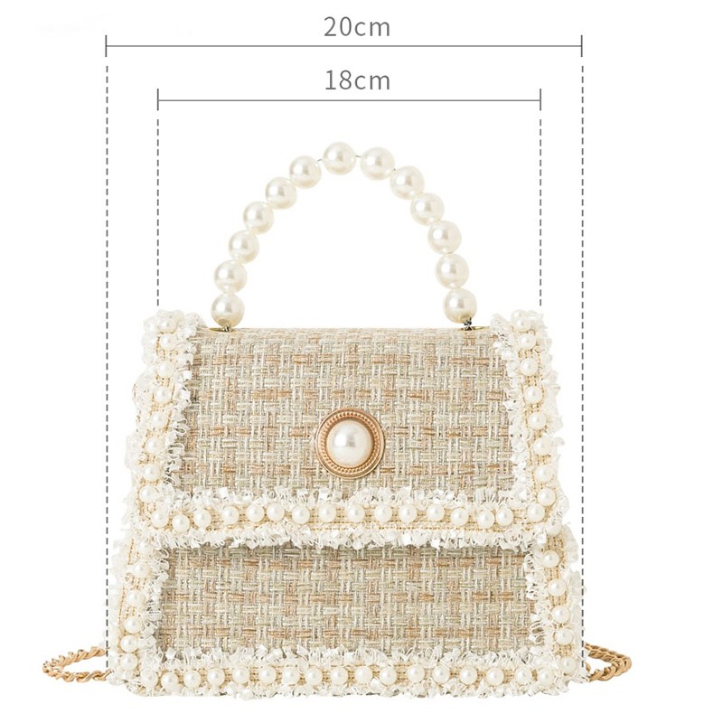 Túi Đeo Vai Vải Lanh Cotton Họa Tiết Hoa Kẻ Sọc Đính Hạt Màu Trắng Dễ Thương Cho Nữ | BigBuy360 - bigbuy360.vn