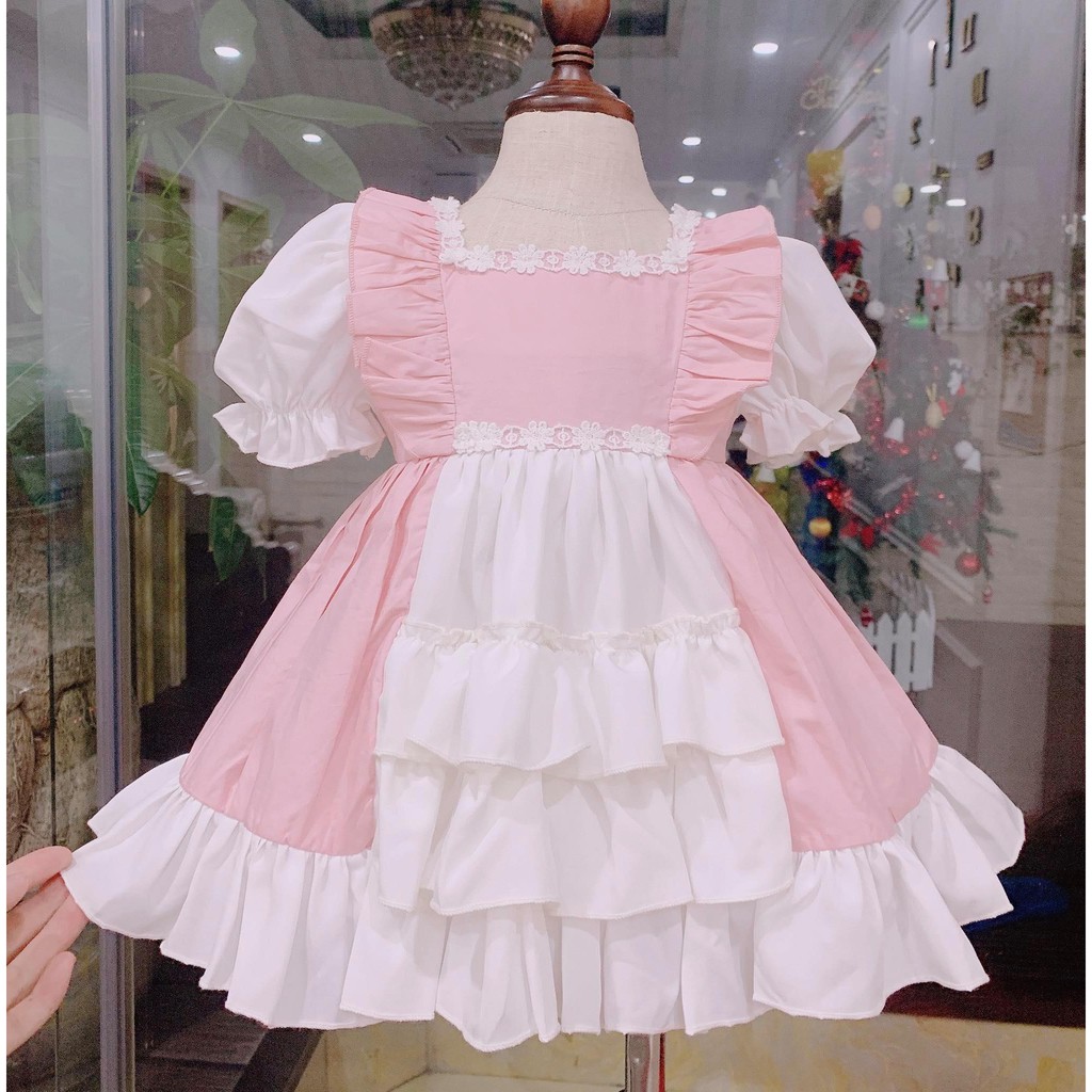 Đầm Công Chúa Cho Bé - LOLITA HỒNG Chất liệu Thô mềm KÈM TUBAN