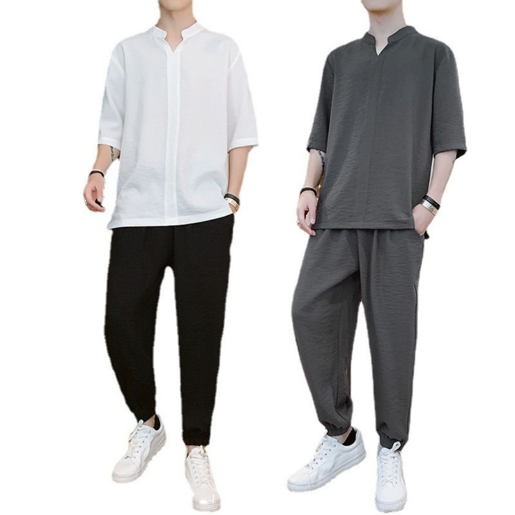 Bộ đũi nam cổ V PAKERS UNISEX set đũi nam chất liệu đũi phong cách Hàn Quốc