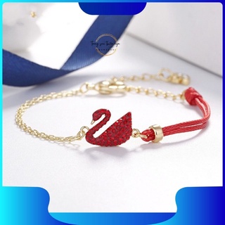 Trang Sức Swarovski, Vòng Tay Nữ Thiên Nga Đỏ Dây Vàng Cao Cấp Fullbox - Trangsucthiennga