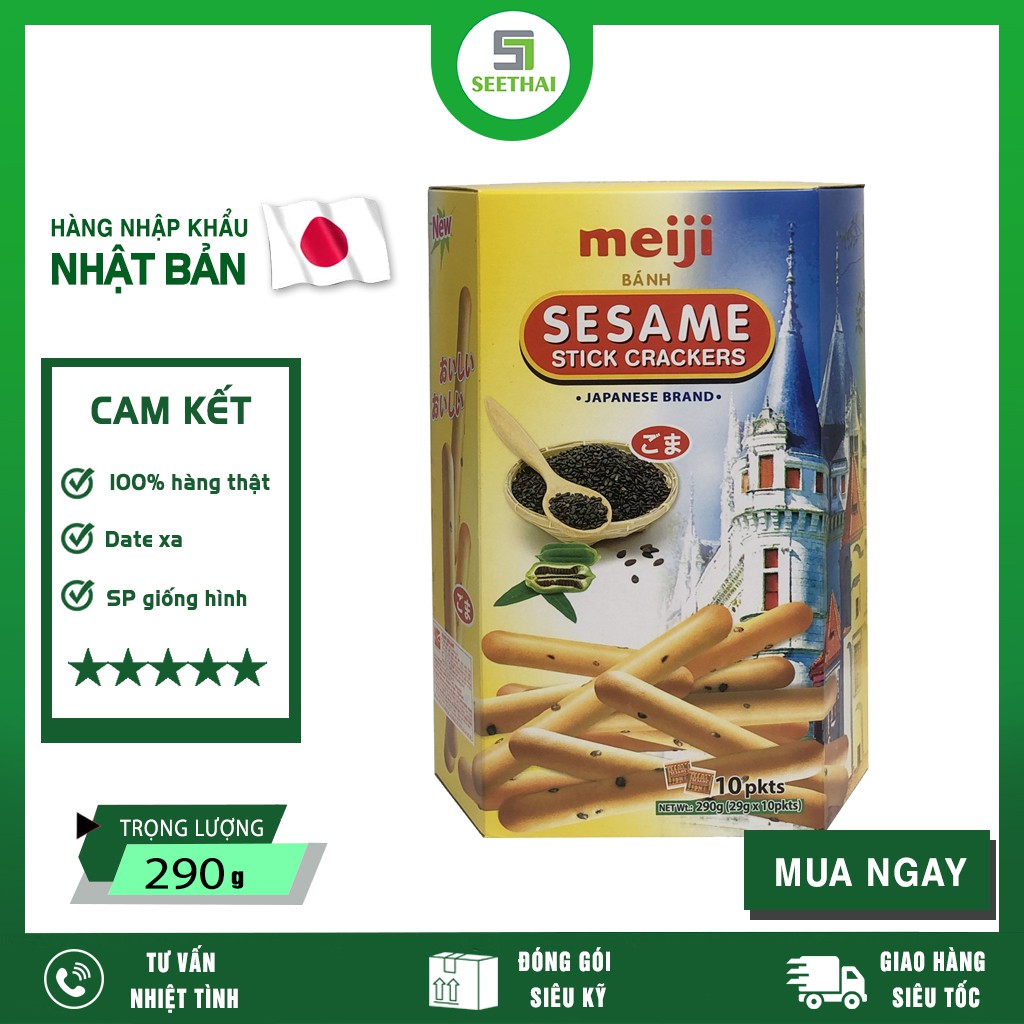 [HÀNG NHẬP KHẨU] Bánh Que Rắc Mè Meiji Sesame Stick Crackers Nhật Bản 290g