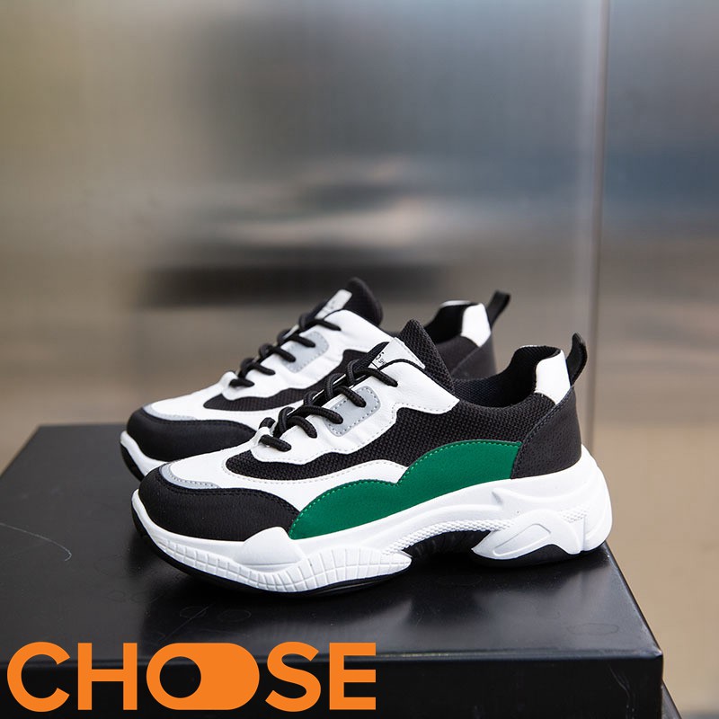 Giày Sneaker Nữ Choose Thể Thao Đế Độn 5cm Họa Tiết Phản Quang Phối Màu Đen Xanh Rêu Đẹp Mắt G29K9 | BigBuy360 - bigbuy360.vn