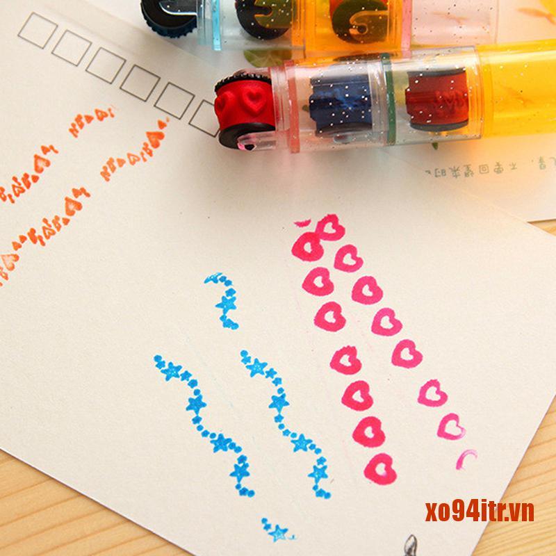 XOITR  Plastic Mini Ink Stamp Roller Diary Seal Fun Kids Toy Ink Pad Cartoon DIY