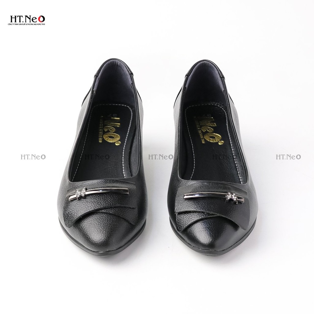 Giày nữ đế cao 3cm HT.NEO kiểu dáng thanh lịch cùng da cừu siêu mềm, nơ da có khuy cài đính đá  CS166