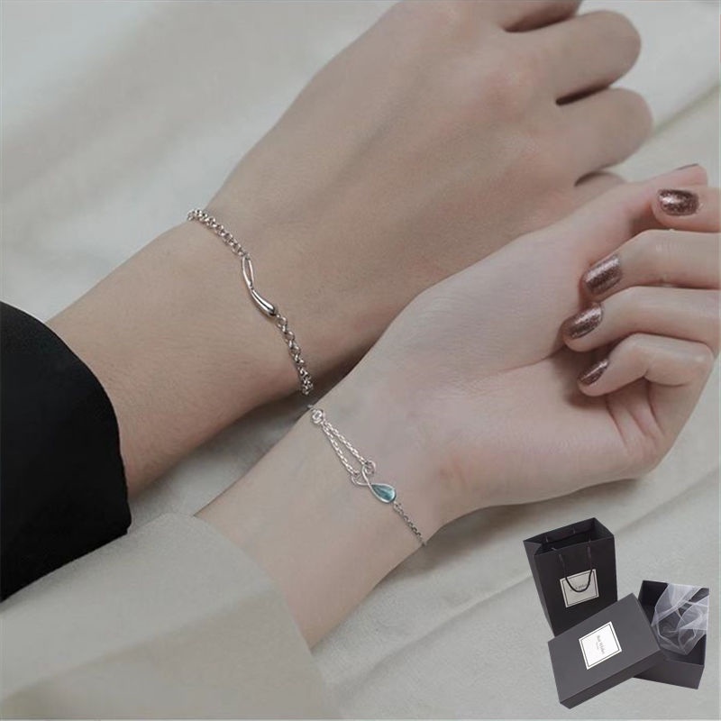 Vòng tay đôi nam nữ Vòng Tay Bạc 925 Hình Giọt Nước Thời Trang Cho Cặp Đôi