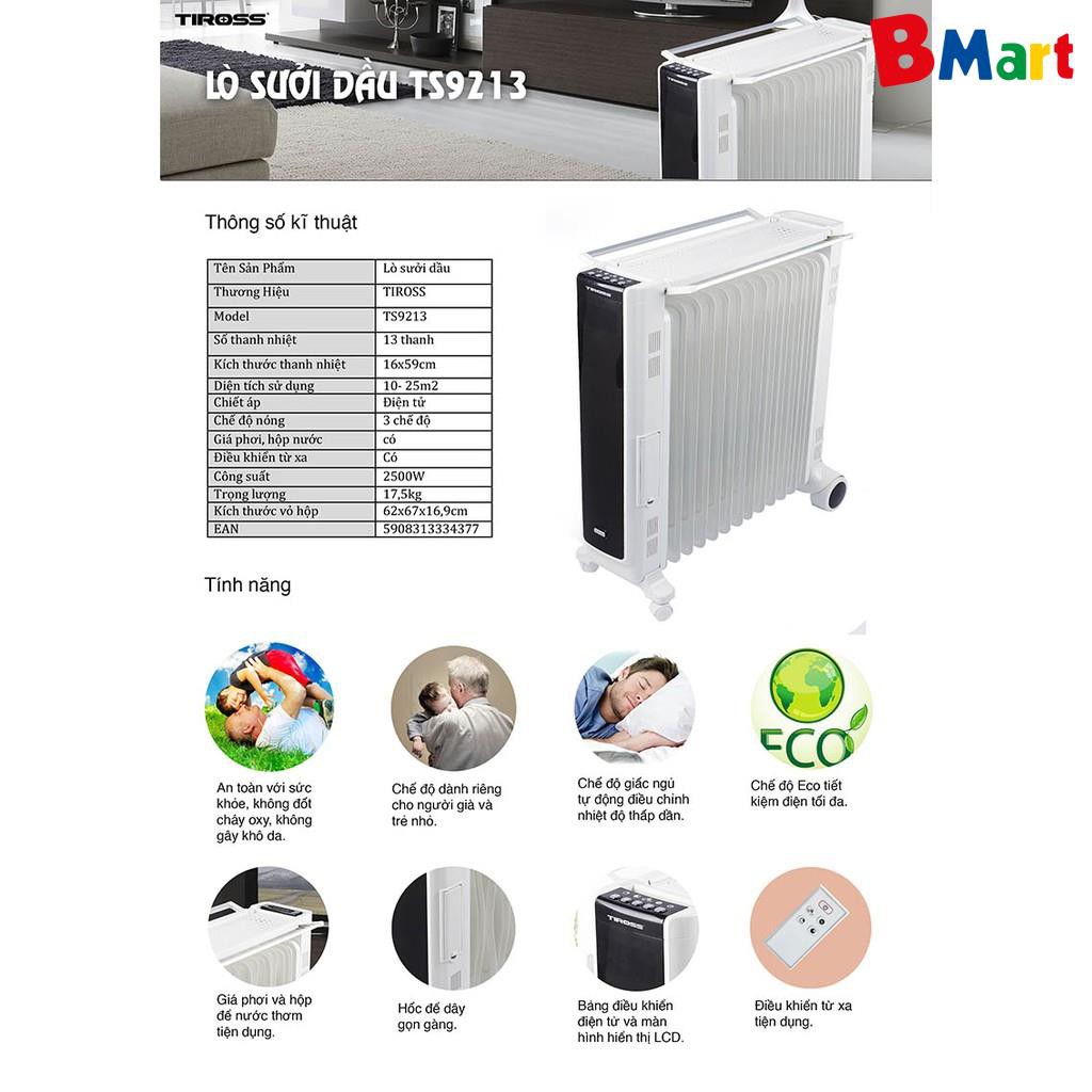 Máy sưởi dầu Tiross 9 thanh TS923 | TS9212 | TS9213 | TS9215 | TS9218 (công suất 2200W) [Chính Hãng, BH 12 Tháng] - BM