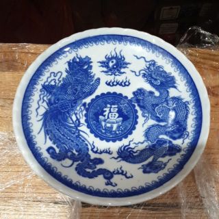 Đĩa trái cây sứ bát tràng cao 7cm đường kính 18.5cm