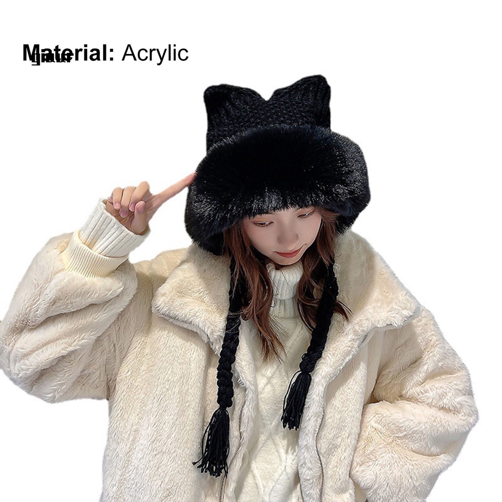 Mũ beanie dệt kim co giãn phối tai mèo dễ thương thời trang thu đông tùy chọn màu sắc