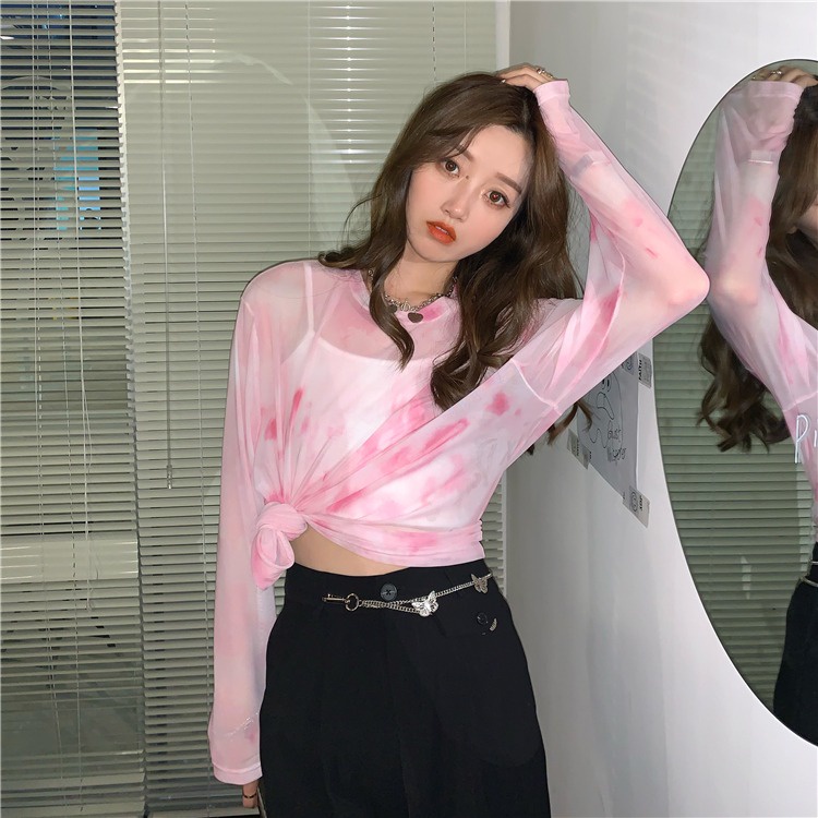 Áo Thun Dài Tay Xuyên Thấu Cổ Tròn Thời Trang Mùa Hè Quyến Rũ Cho Nữ