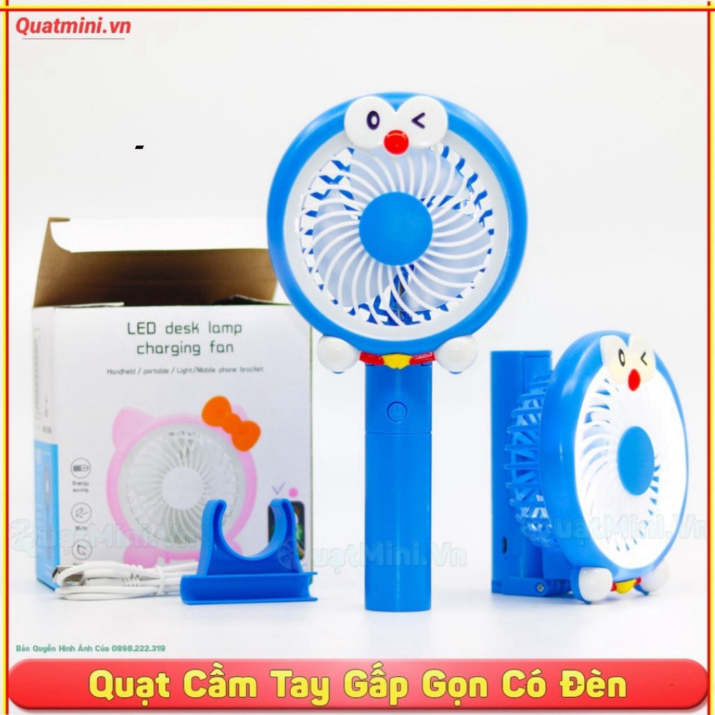 Quạt mini 3 tốc độ có đế cắm điện thoại và có đèn led hình hello kitty model mới nhất 2020