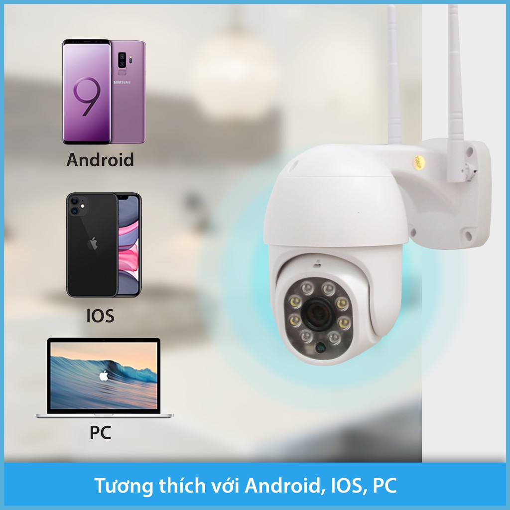 CAMERA WIFI PTZ Carecam 23HS200 NGOÀI TRỜI XOAY 360 8 LED HD1080 - 2MP, XEM ĐÊM CÓ MÀU, CẢNH BÁO KHI CÓ CHUYỂN ĐỘNG