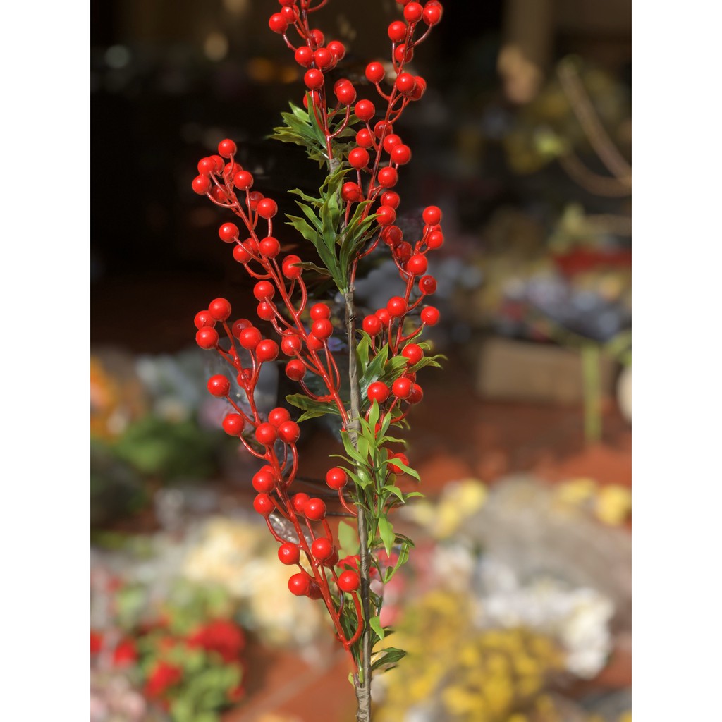 Cành Đào Đông sẵn lá cao 80cm cắm bình hoa Decor trang trí không gian sống